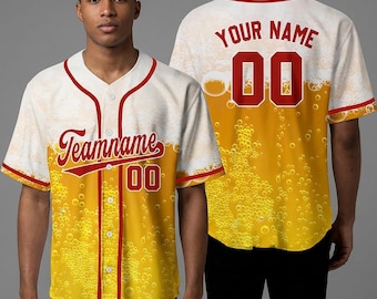 Maillot de baseball personnalisé avec nom et numéro de chemise avec impression de bulles de bière, uniforme d'équipe amusant pour amateurs de bière hommes, femmes