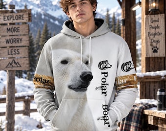 Polar Bear Hoodie, Wildlife Animal Sweatshirt, Arctic Bear 3D Hoodie, Nature Lover Gift, Winter Animal Shirt for Men Women