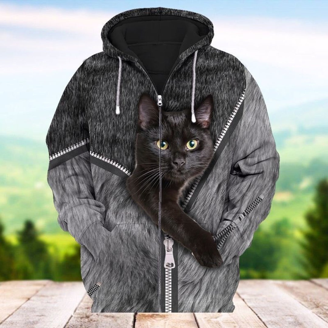 Black Cat Sweatshirt Hoodie, Cat Lover Hoodie, Black Cat Pullover
