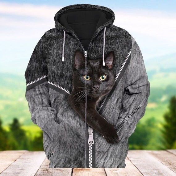Black Cat Sweatshirt Hoodie Cat Lover Hoodie Black Cat - Etsy