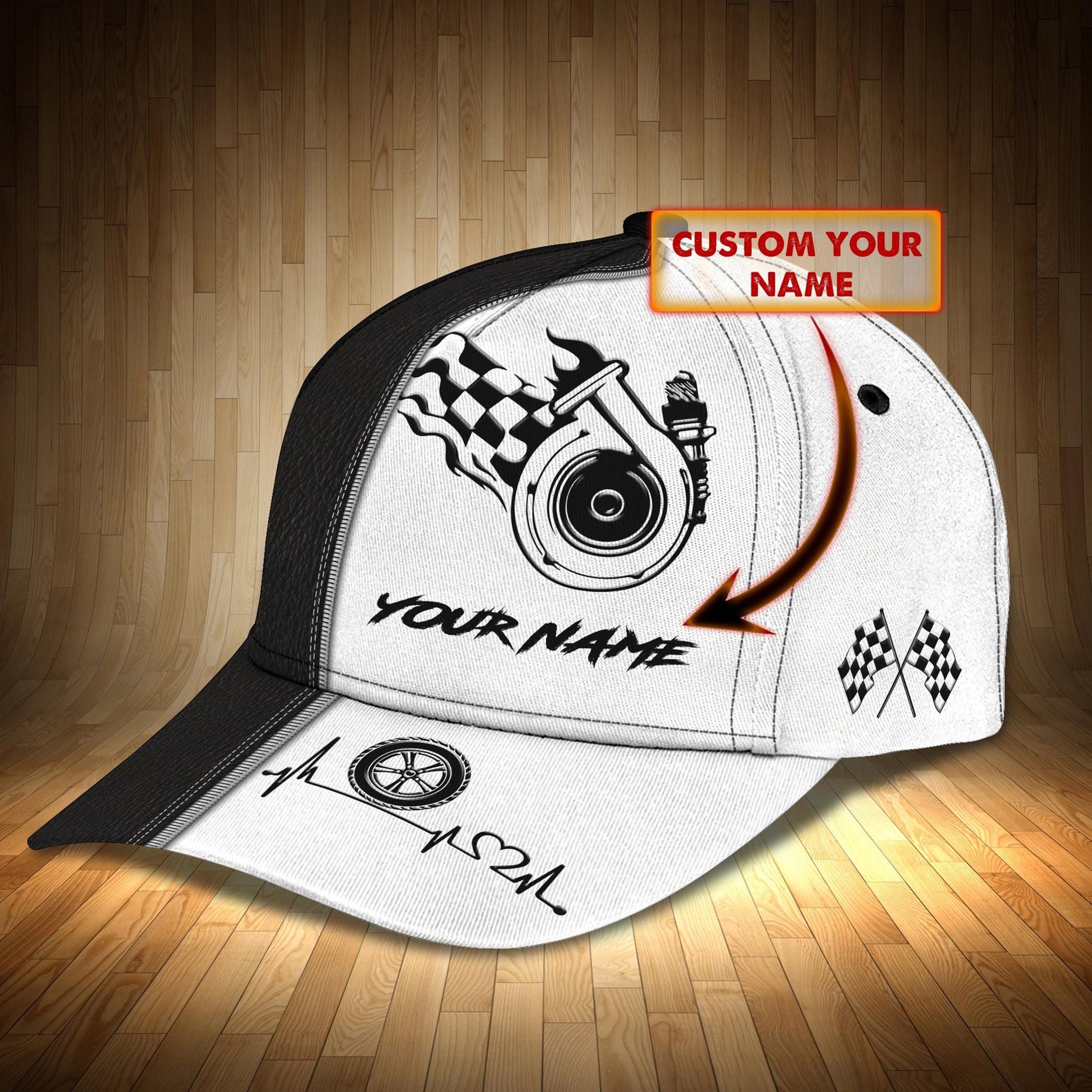 Race Engine Hat Raphics Custom Racing Turbo Cap – Personalized Name Hat With Checkered Flag ...