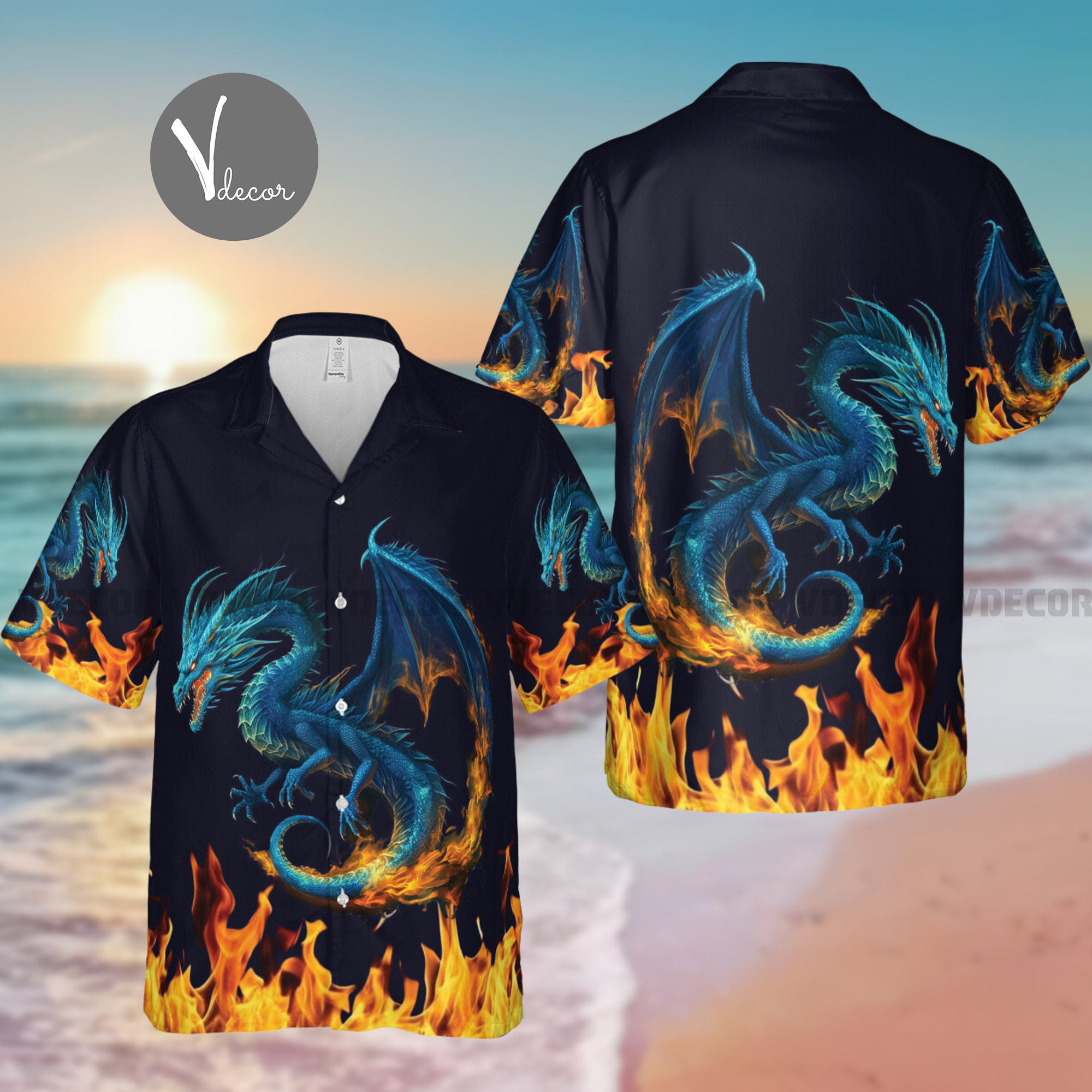 Chemise hawaienne dragon bleu feu chemise d ete dragon mythique chemise hawaienne Aloha 3D chemise hawaienne pour homme et femme cadeaux pour les amoureux des dragons Etsy France