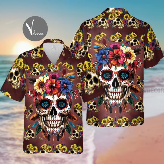 Camisa hawaiana de girasol calavera camisa de verano amante de las calaveras camisa Aloha 3D camisa hawaiana de Mexico regalo para los amantes de las calaveras camisa de vida calavera Etsy