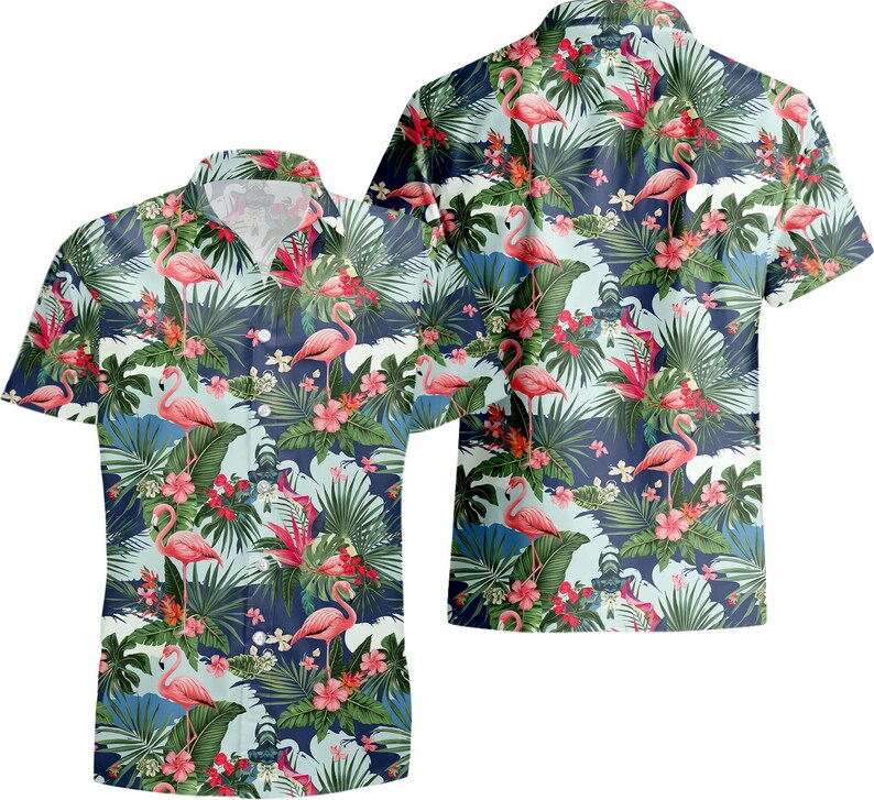 Flamingo Hawaiian Shirt, Tropical Beach Vacation Outfit, Men’s Aloha Shirt and Shorts, Summer Resort Wear Gift for Him image 4