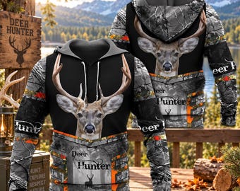 Deer Hunter Shirt for Men, Hunting Hoodie, Camo Sweatshirt, Whitetail Deer T-Shirt, Buck Hunting Gift for Dad Husband Hunter