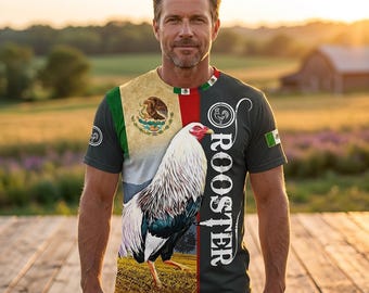 メキシコの雄鶏Tシャツ、メキシコ国旗の鶏柄Tシャツ、誇り高きメキシコの伝統シャツ、愛国的な田舎の農場ギフト