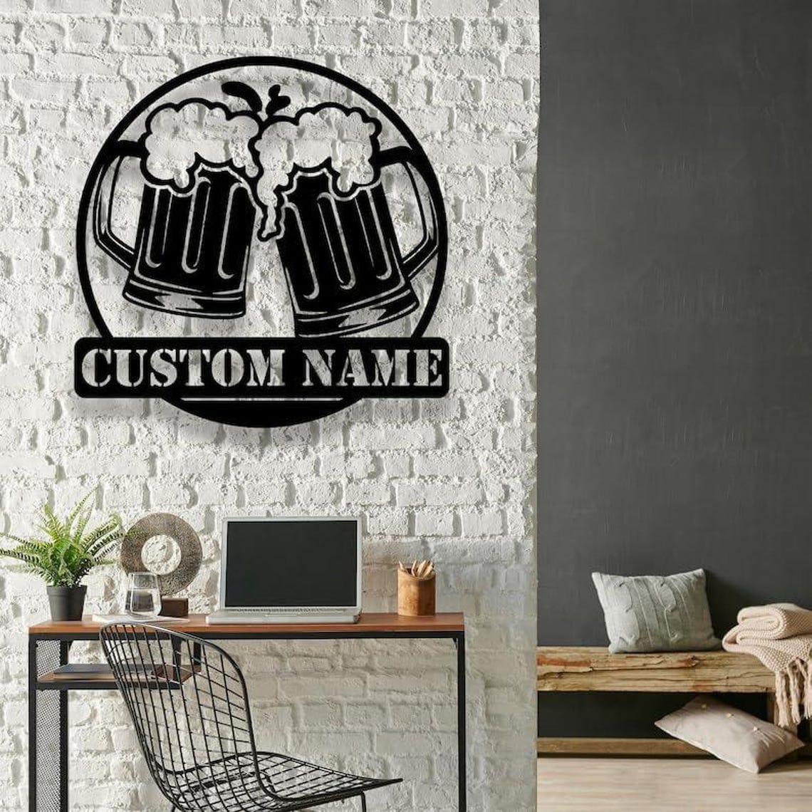 Custom Beer Mug LED Sign With Name, Personalized Bar Wall Light, Pub ...
