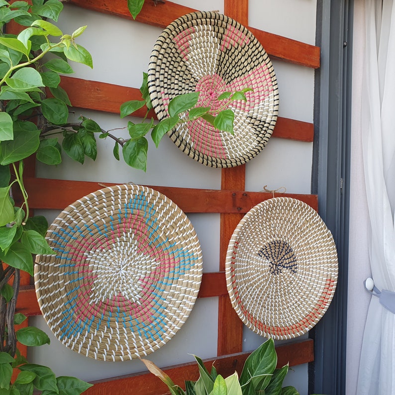 Rattan Decorative Wall Decor Plate Set Rattan Plate Hanging Etsy