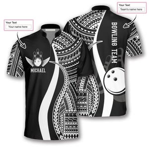 Personalized Bowling Team Shirt, Custom Name and Team Jersey, Polynesian Tribal Pattern Bowling Polo, Matching Uniform Gift for Bowlers
