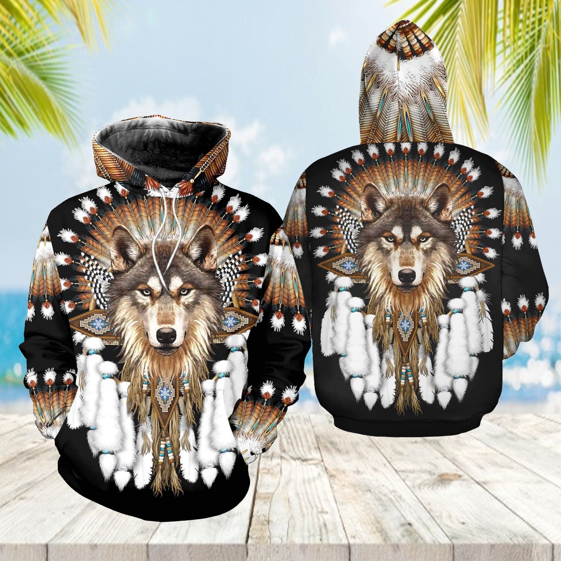 Collection Native American Wolf Limited Hoodie, Animal Gift, Wolf Gift