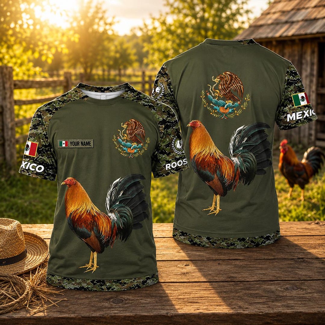 Mexico Rooster Shirt, Personalized Chicken T-shirt, Mexican Flag