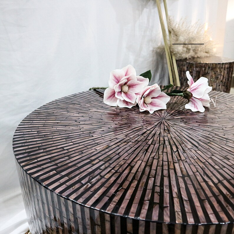 Mosaic Round Coffee Table Mother of Pearl Tea Table Boho Etsy