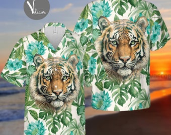 Tiger Tropical Pattern Hawaiian Shirt, Tiger Lover Summer Shirt, Summer Aloha Shirt, Tiger Hawaii Shirt, Animal Lovers,Gift for Tiger Lovers