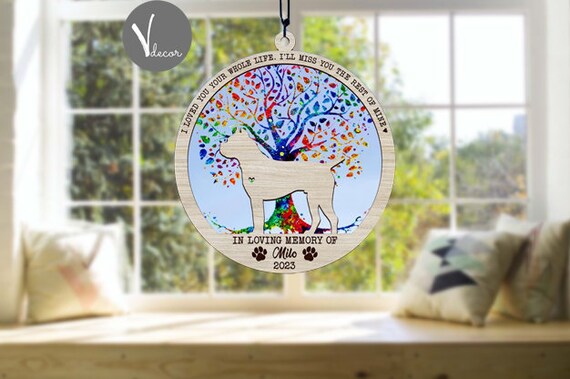 Dog Memorial Suncatcher Personalized with dog breed silhouettes, Multiple Dog Version Dog Ornament, Available in all breeds