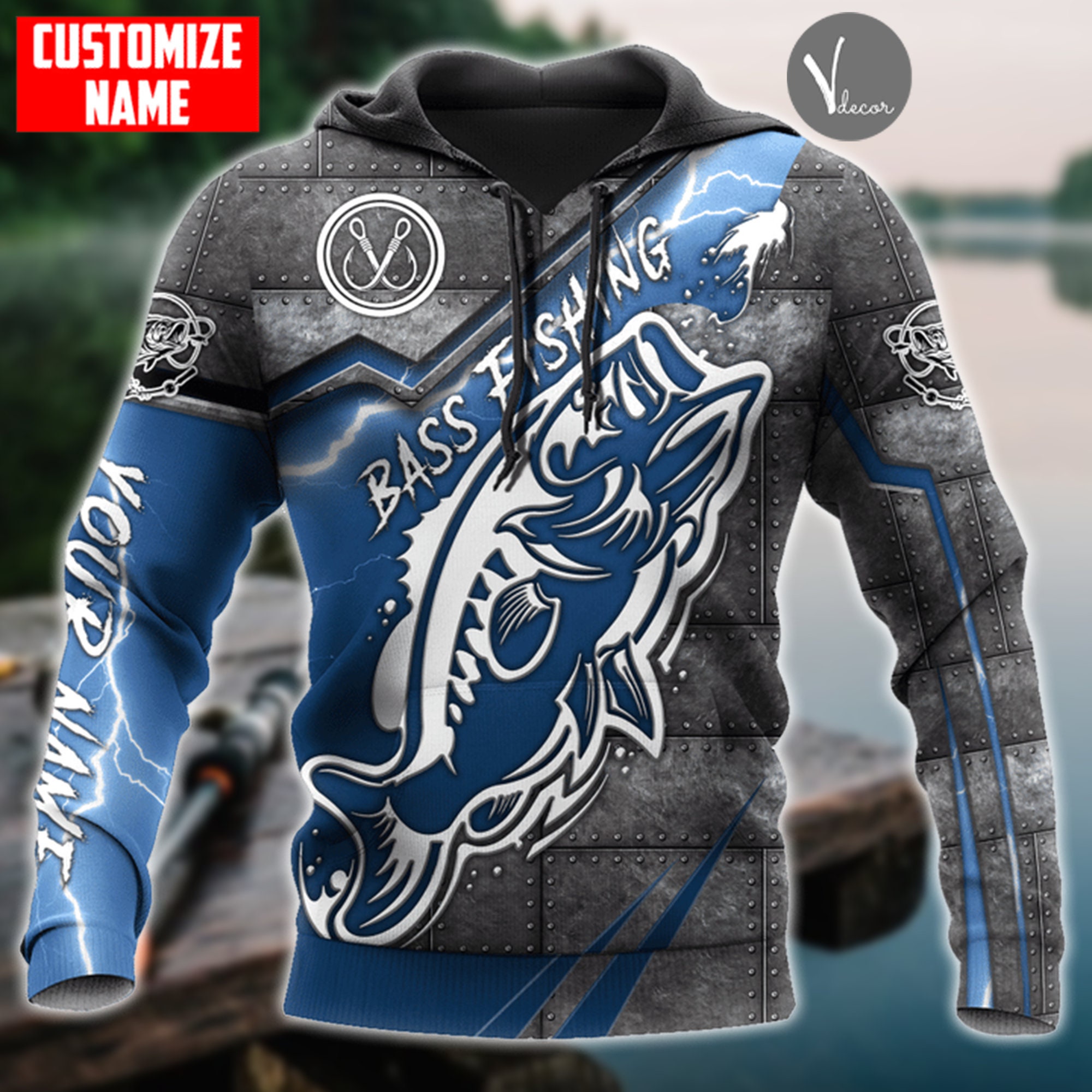 Personalized Bass Fishing Pullover Hoodie, Custom Fishing Lover Hoodie