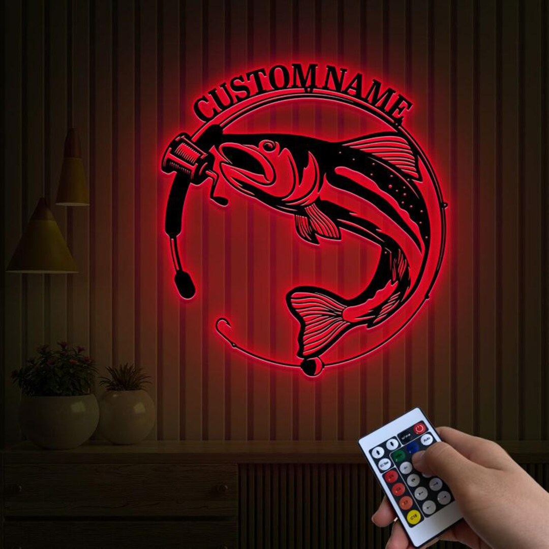 Personalized Bass Fishing Metal Sign With LED Lights, Monogram Bass ...