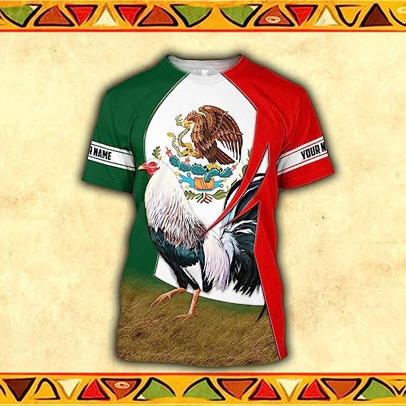 Personalized Rooster Mexican T-shirt, Custom Name Rooster Shirt, Gift For Mexican Lovers, Father's Day Gift, Rooster Shirt For Him