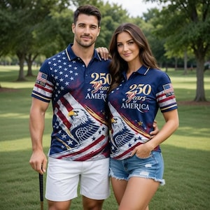 Polo de 250 años de América, polo de golf con águila patriótica, camiseta del Día de la Independencia con la bandera de EE. UU., polo para hombre del 4 de julio.
