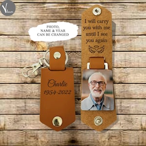 Father's Day Gifts Personalized Leather Keychain, Custom Photo Keychain for Dad, Memorial Gift, Memory Keychain, Birthday Gift for Family