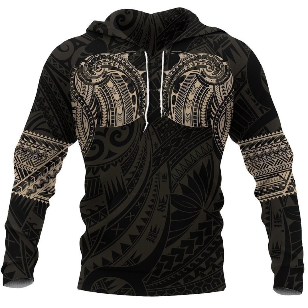 Polynesian Tattoo Style Gold Sweatshirt Hoodie, Polynesian Hoodie