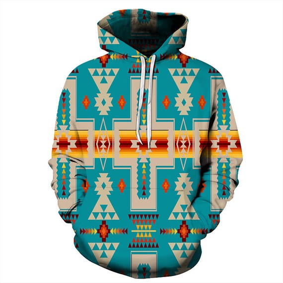 Native American All Over Print Hoodie, Tribal Pattern Hoodie for Men Women, Aztec Geometric Pullover, Southwestern Hoodie Gift