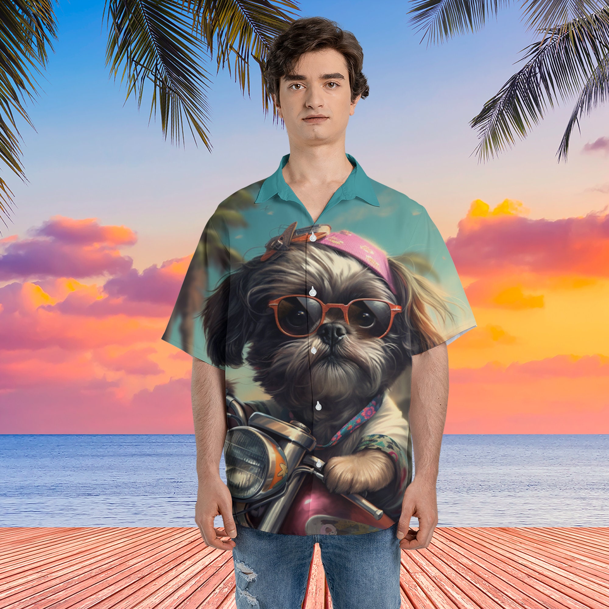 Chihuahua dog Hawaiian shirt blue hibiscus silhouette, Gift for Dog lovers HO2459