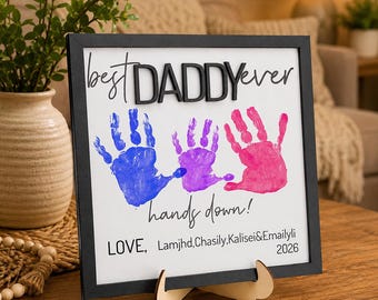 Best Daddy Ever Handprint Sign Personalized Father’s Day Gift Custom Kids Handprint Wooden Family Decor