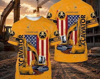 Camiseta personalizada para excavadora, camiseta personalizada para trabajador de la construcción, regalo para operador de maquinaria pesada, camiseta de excavadora con la bandera estadounidense para hombre.