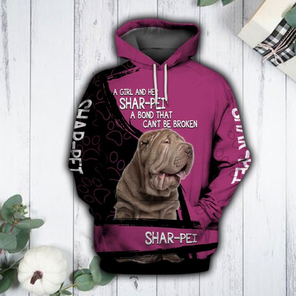 Unisex Pink Shar-pei Sweatshirt Hoodie, Cute Shar-pei Hoodie, Shar-pei Pullover, Shar-pei Shirt, Dog Lover Hoodie, Shar-pei Sweatshirt