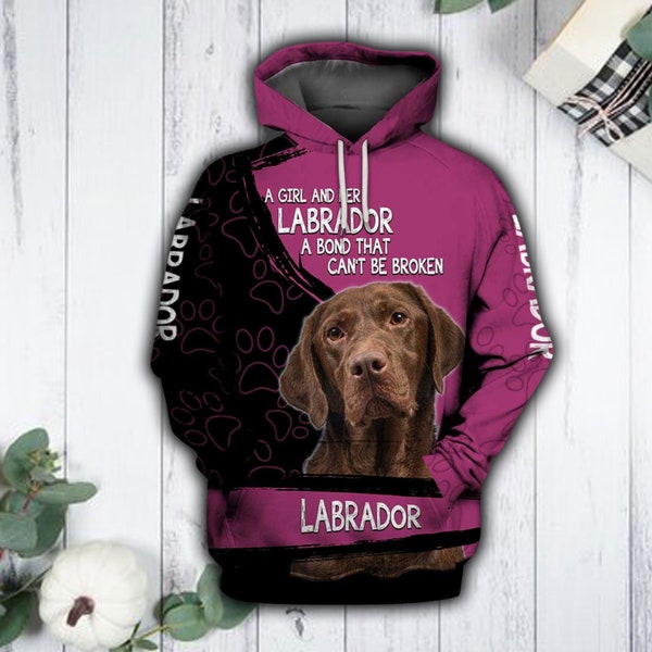 Unisex Pink Labrador Chocolate Sweatshirt Hoodie, Labrador Hoodie, Labrador Pullover, Labrador Dog Hoodie, Labrador Sweatshirt, Dog Hoodie