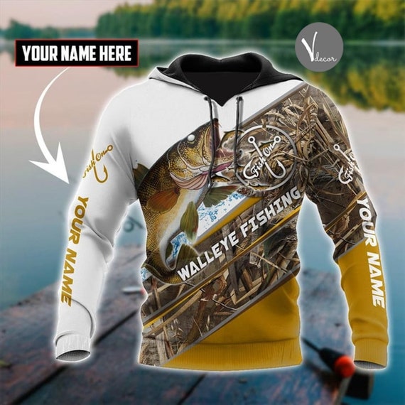 Personalized Walleye Camo Pullover Hoodie, Custom Fishing Lover