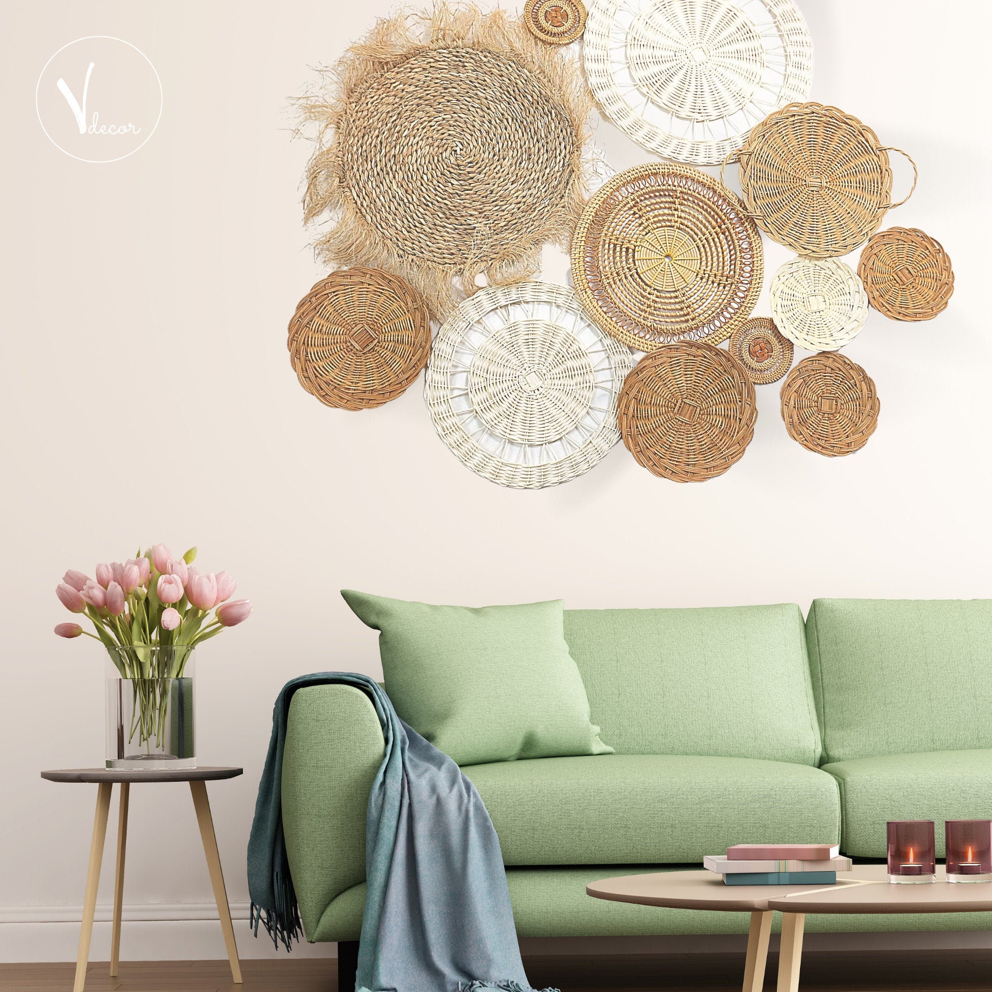 Set of Rattan Rustic Wall Decor Plates Boho Wall Hangings Etsy