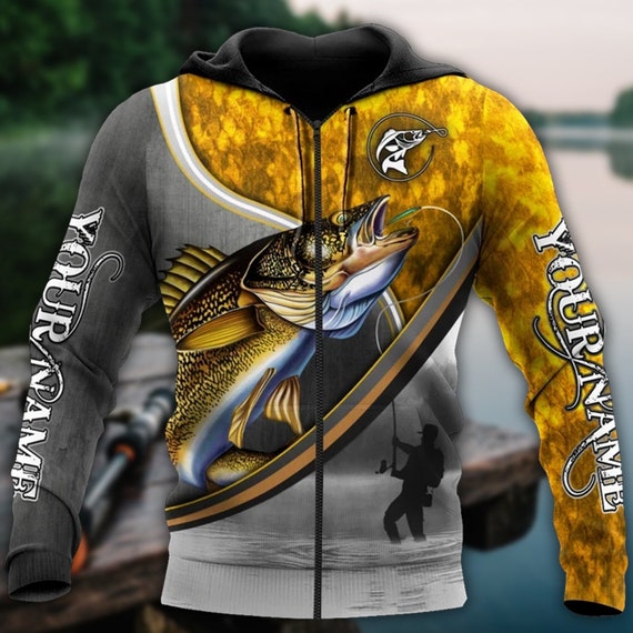 Personalized Walleye Fishing Pullover Hoodie, Custom Fishing Lover