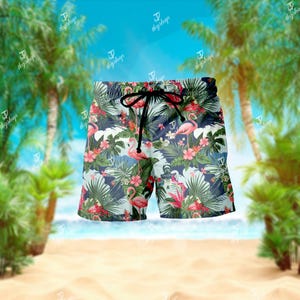 Flamingo Hawaiian Shirt, Tropical Beach Vacation Outfit, Men’s Aloha Shirt and Shorts, Summer Resort Wear Gift for Him image 3