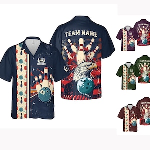 Custom Hawaiian Bowling Shirt with Team Name & Player Name, Personalized Bowling Team Uniform, Retro Aloha Bowling Shirt