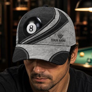 Personalisierte 8 Ball Billard Hut, individuelle Pool Spieler Kappe, lustiges Snooker Geschenk, einzigartige Baseballmütze für Männer und Frauen
