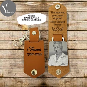 Father's Day Gifts Personalized Leather Keychain, Custom Photo Keychain for Dad, Memorial Gift, Memory Keychain, Birthday Gift for Him