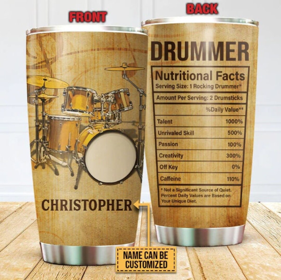 Personalized Drummer Nutritional Facts Tumbler, Custom Drum Set