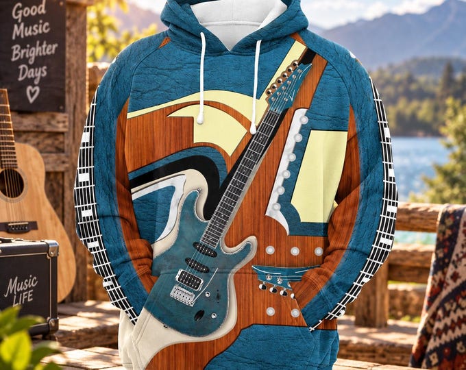 Guitar Hoodie for Men, Electric Guitar Shirt, Guitarist Gift, Music Lover Sweatshirt, Rock Music Hoodie, Guitar Player Gift
