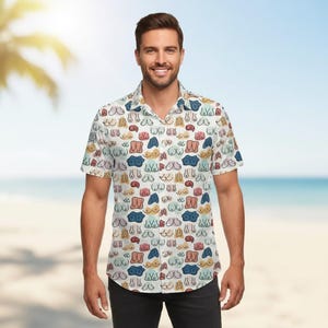 Funny Hawaiian Pattern Button Up, Novelty Beach Wear, Summer Vacation Outfit, Casual Party Top, Mens Tropical Clothing