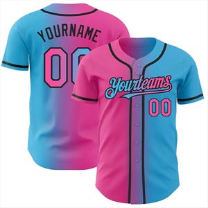 Camiseta de béisbol rosa y azul personalizada, nombre y número personalizados, camiseta unisex de equipo.