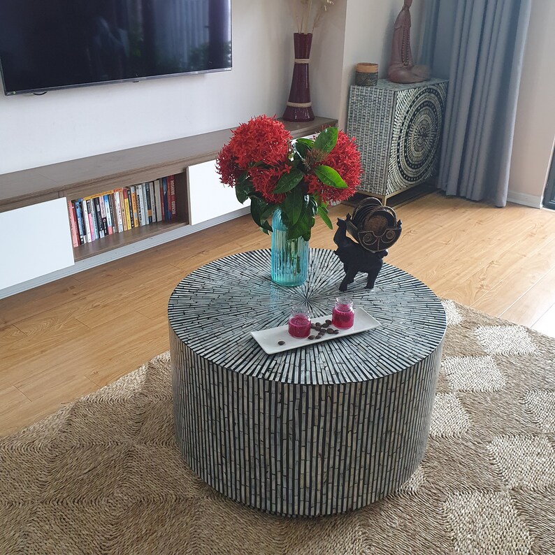 Mosaic Round Coffee Table Mother of Pearl Tea Table Boho Etsy