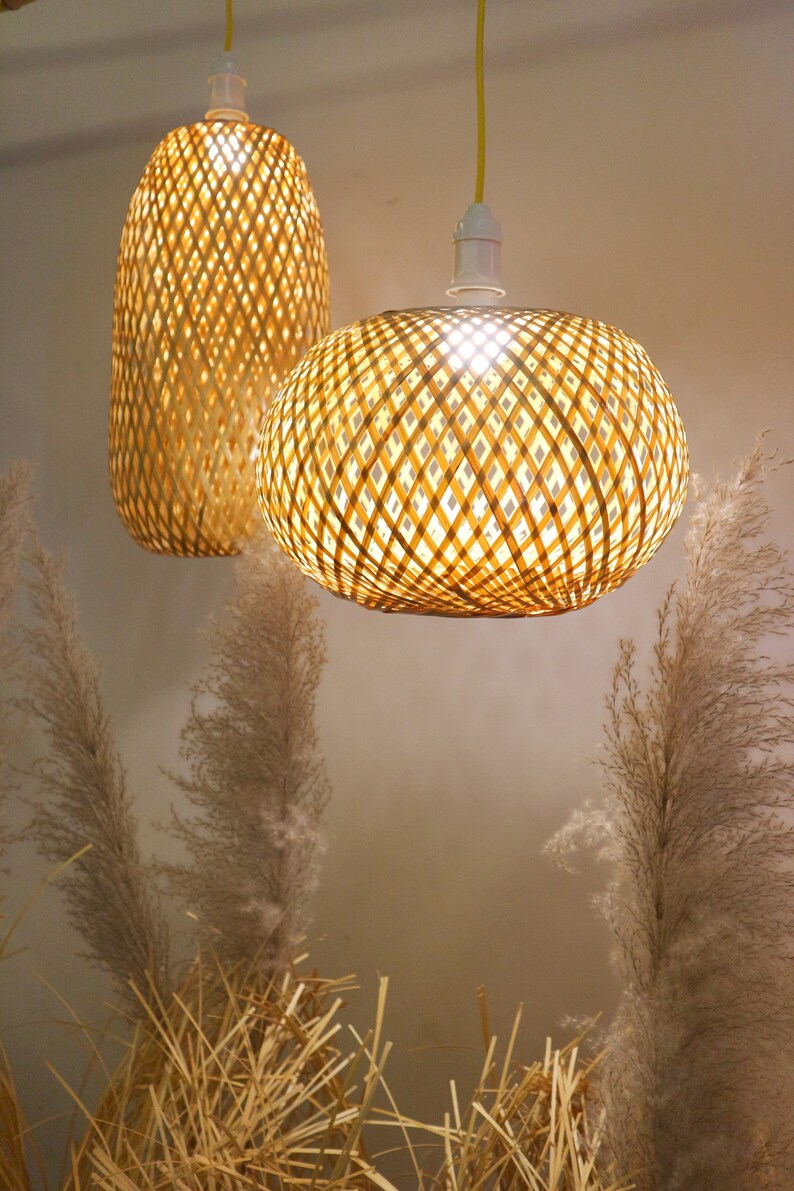 Round Handwoven Bamboo Lamp Asian Rattan Lamp Shade Round Etsy