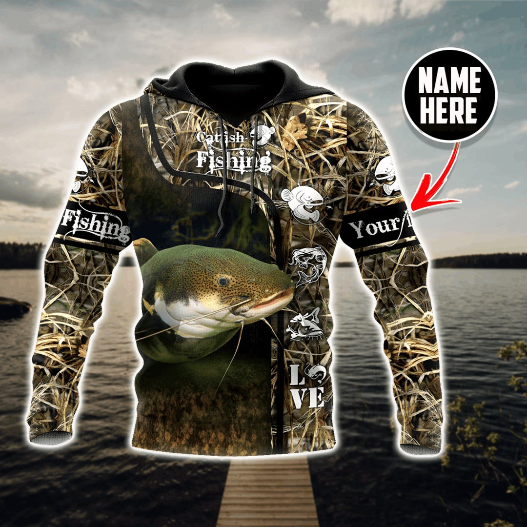 Personalized Unisex Novelty Hoodie Catfish Fishing Pullover Sweatshirt