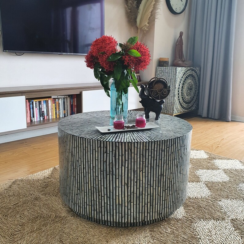 Mosaic Round Coffee Table Mother of Pearl Tea Table Boho Etsy