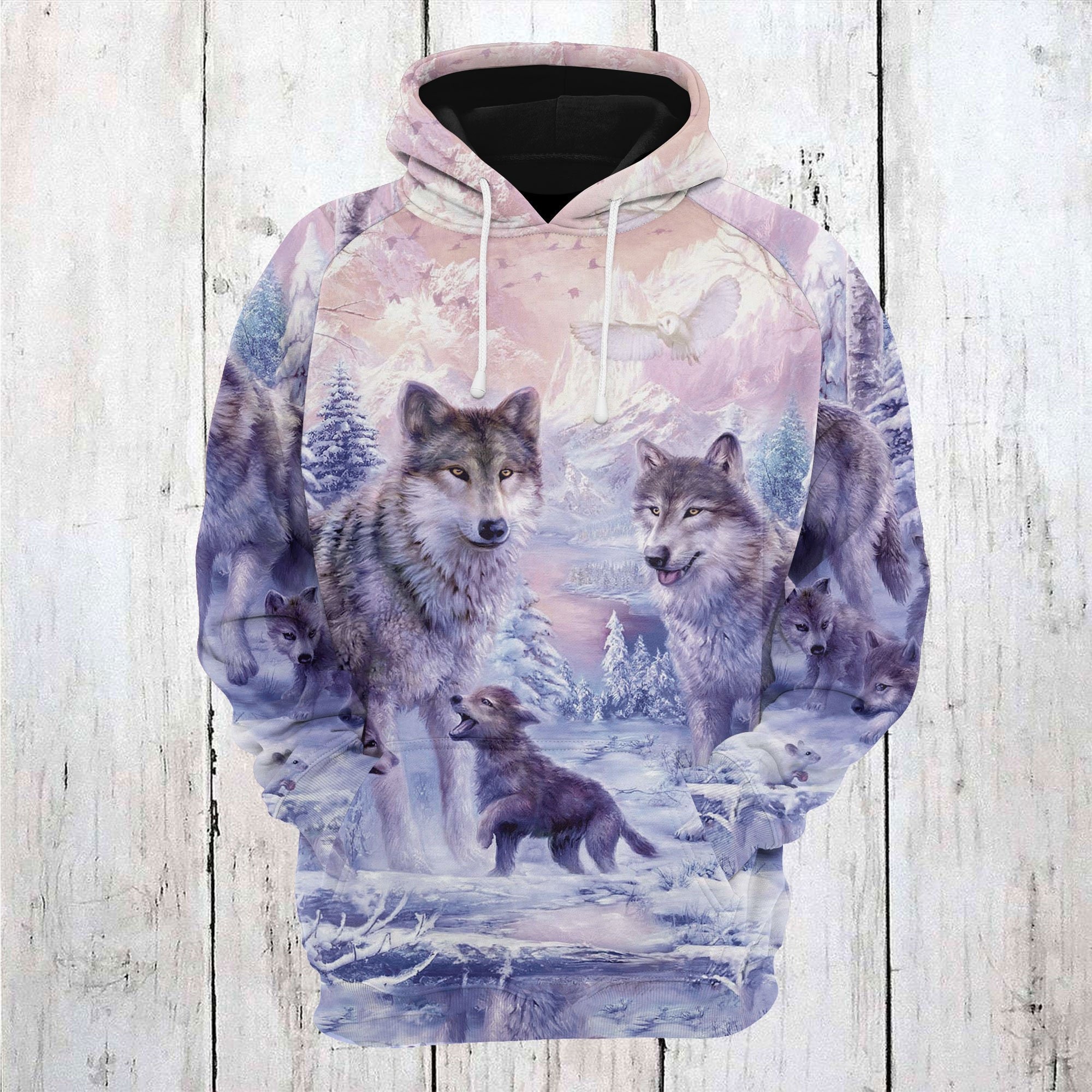 Unisex Wolf Family Winter Hoodie, Animal Gift, Wolf Gift