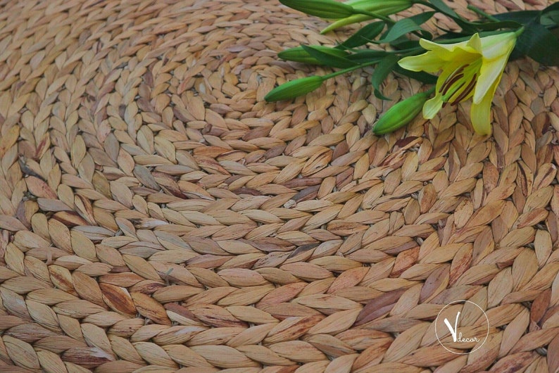 Handwoven Round Rattan Rug Water Hyacinth Round Carpet Etsy