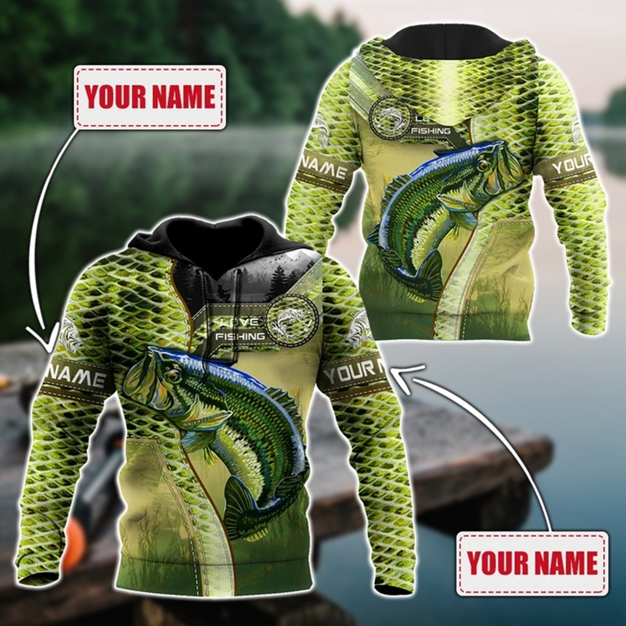 Personalized Camo Fishing Pullover Hoodie, Custom Fishing Lover