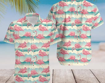 Camisa hawaiana con flamencos, camisa para amantes de los flamencos, camisa hawaiana de verano, camisa hawaiana para hombres y mujeres, regalos para amantes de los flamencos