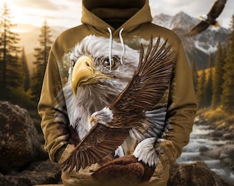 Bald Eagle Hoodie, American Eagle Shirt, 3D Eagle Sweatshirt, Patriotic Gift for Men, Wildlife Lover Gift, Eagle Graphic Pullover